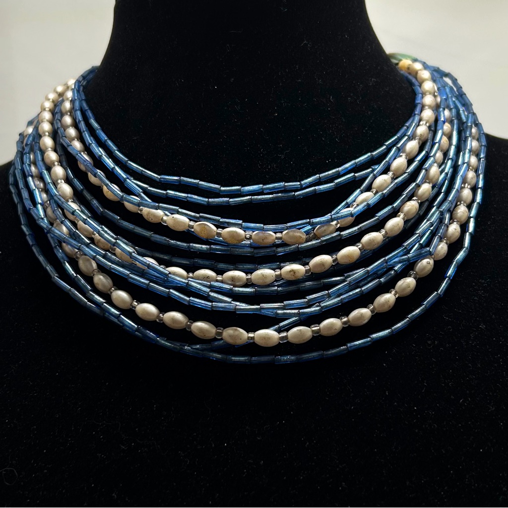 Vintage Lucite And Pearl 15 Strand Short Necklace Marked Germany 18$